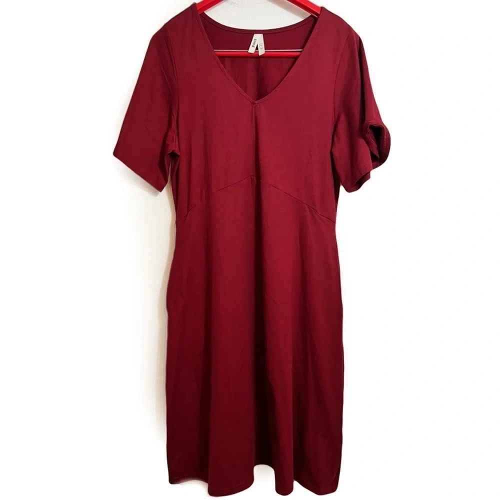 Pact Flutter Sleeve Red V-Neck Dresses